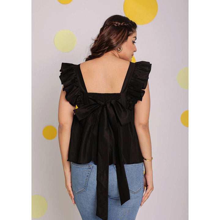 Kaori By Shreya Black Bust Fitted Back Tie Cotton Top