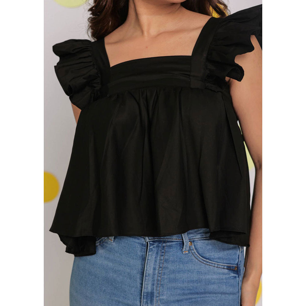 Kaori By Shreya Black Bust Fitted Back Tie Cotton Top