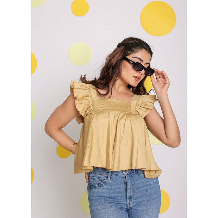 Kaori By Shreya Solid Beige Back Tie Knot Cotton Top