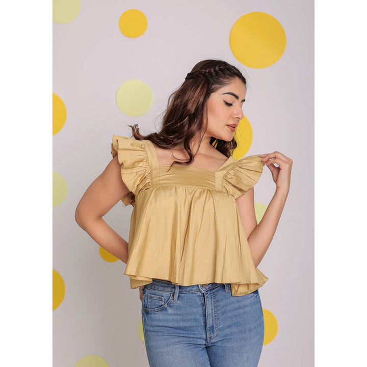 Kaori By Shreya Solid Beige Back Tie Knot Cotton Top