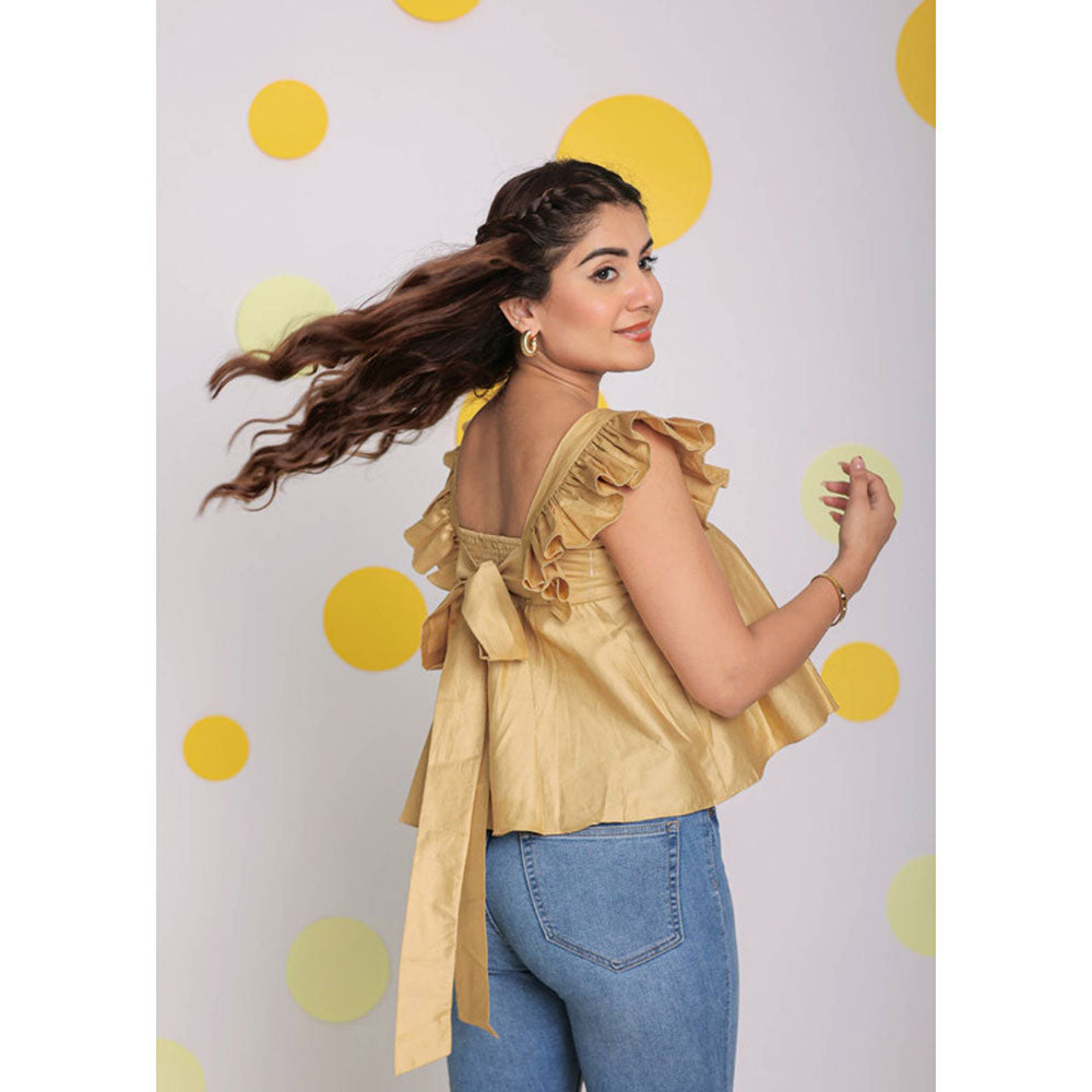 Kaori By Shreya Solid Beige Back Tie Knot Cotton Top