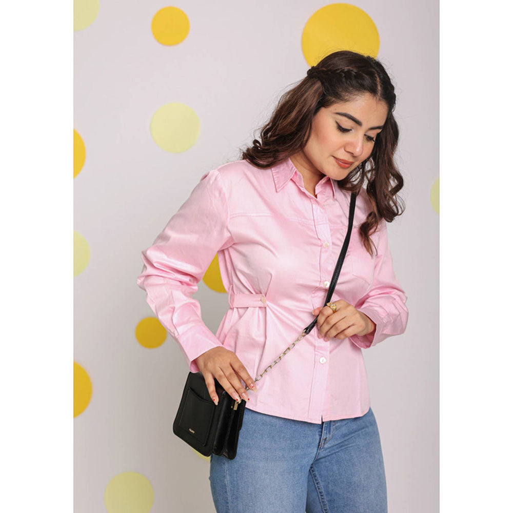 Kaori By Shreya Solid Baby Pink Full Sleeve Cotton Shirt