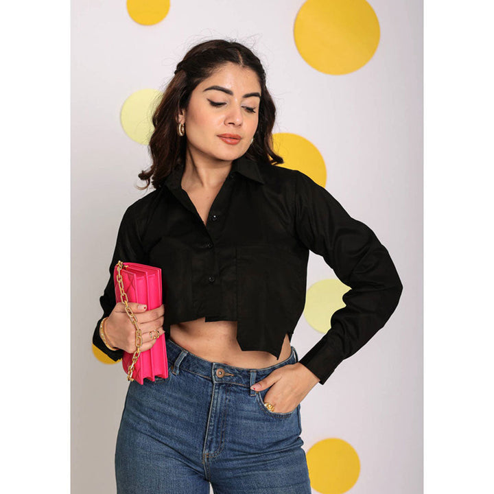 Kaori By Shreya Solid Black Full sleeve Cotton Crop Shirt