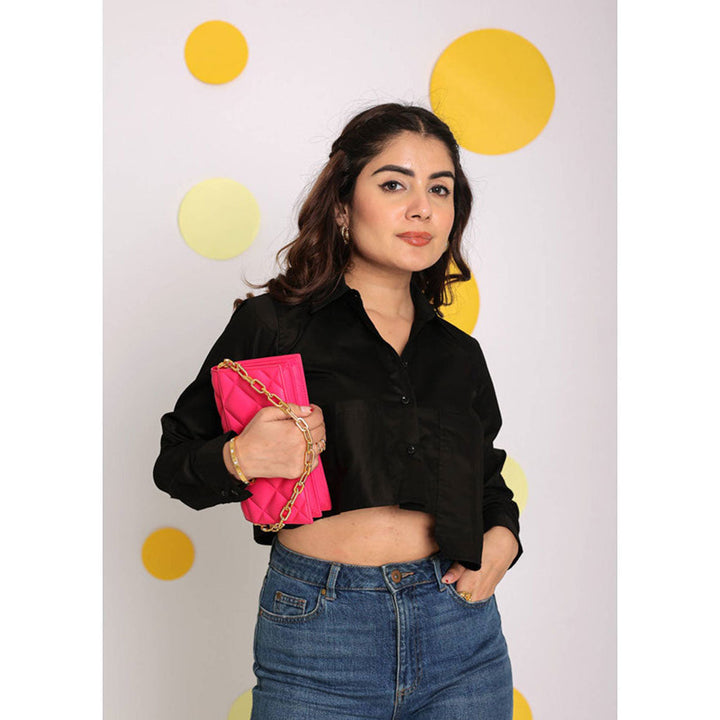 Kaori By Shreya Solid Black Full sleeve Cotton Crop Shirt