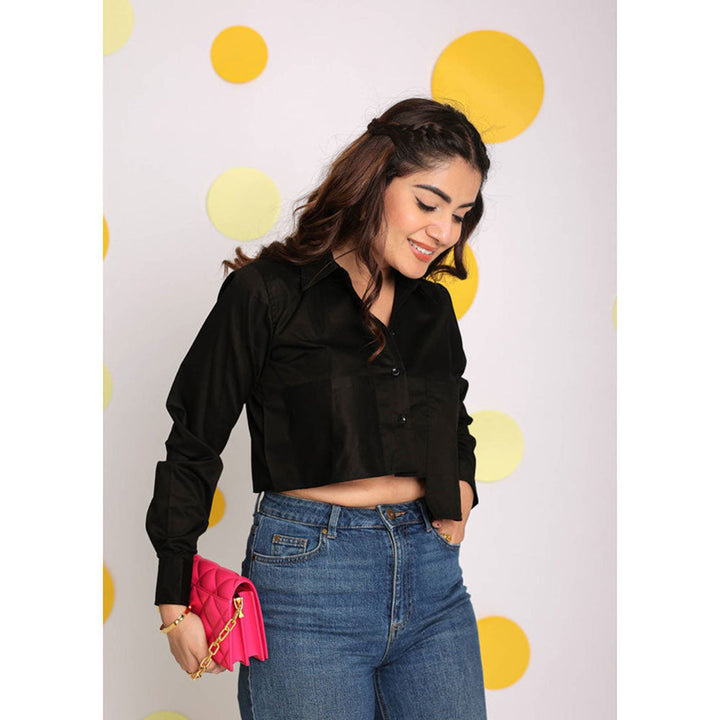 Kaori By Shreya Solid Black Full sleeve Cotton Crop Shirt