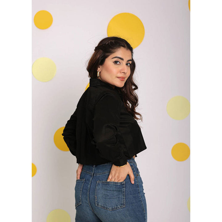 Kaori By Shreya Solid Black Full sleeve Cotton Crop Shirt