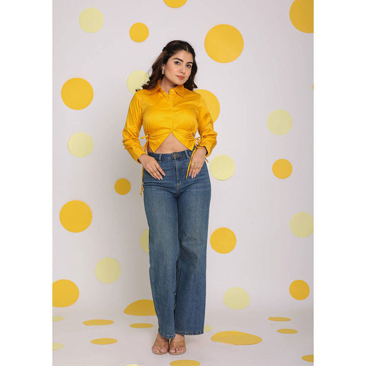 Kaori By Shreya Solid Yellow Side Cut Out Cotton Shirt