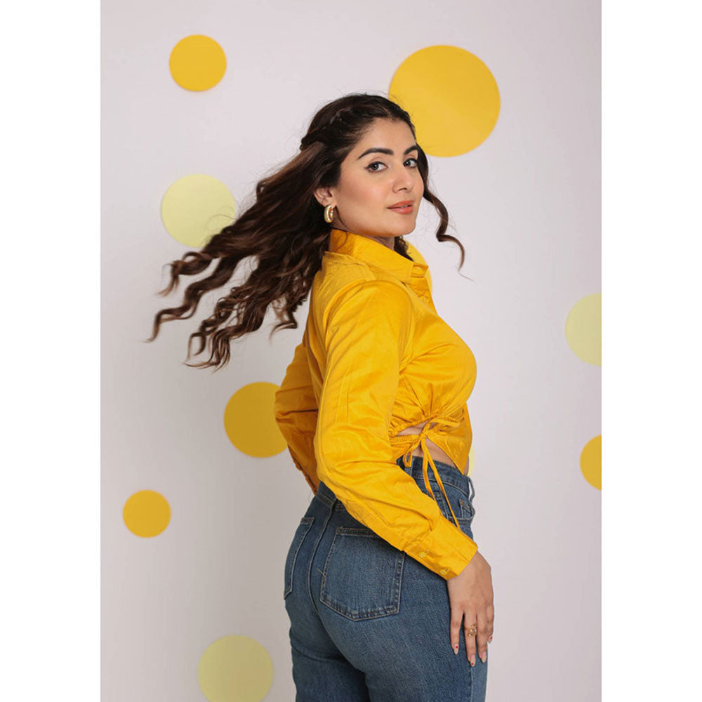 Kaori By Shreya Solid Yellow Side Cut Out Cotton Shirt