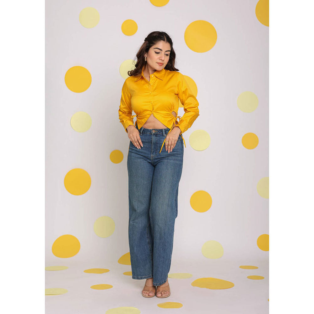 Kaori By Shreya Solid Yellow Side Cut Out Cotton Shirt