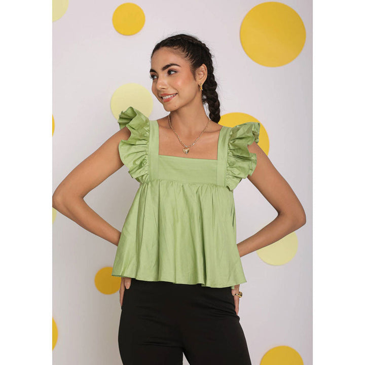 Kaori By Shreya Mint Green Bust Fitted Cotton Short Top