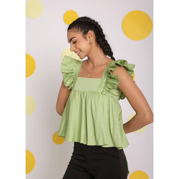 Kaori By Shreya Mint Green Bust Fitted Cotton Short Top