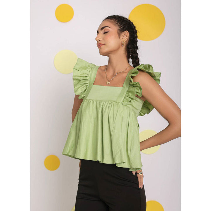 Kaori By Shreya Mint Green Bust Fitted Cotton Short Top