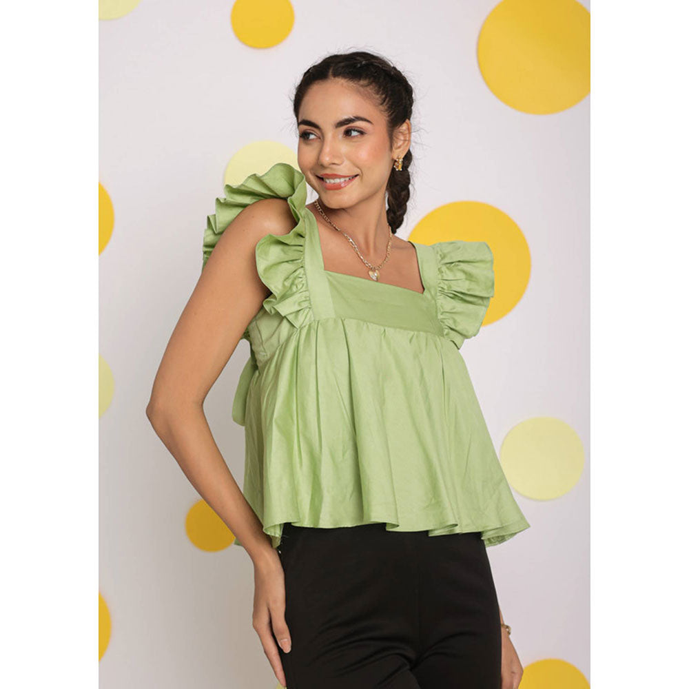 Kaori By Shreya Mint Green Bust Fitted Cotton Short Top