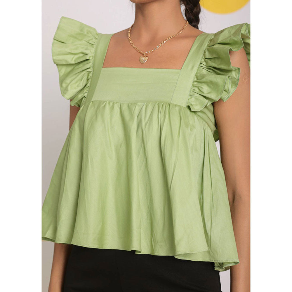 Kaori By Shreya Mint Green Bust Fitted Cotton Short Top