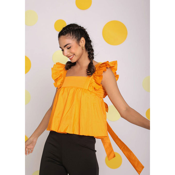 Kaori By Shreya Solid Yellow Bust Fitted Cotton Short Top