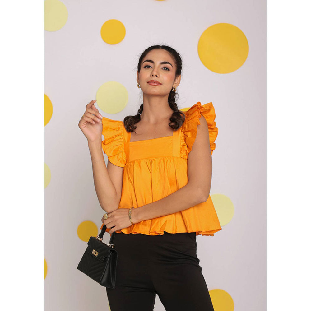 Kaori By Shreya Solid Yellow Bust Fitted Cotton Short Top