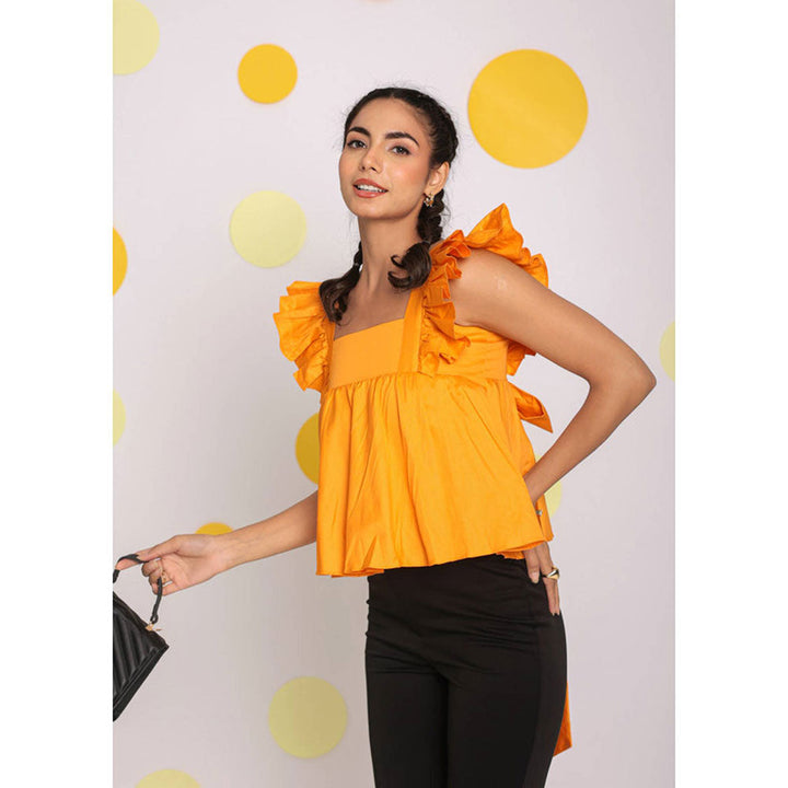 Kaori By Shreya Solid Yellow Bust Fitted Cotton Short Top