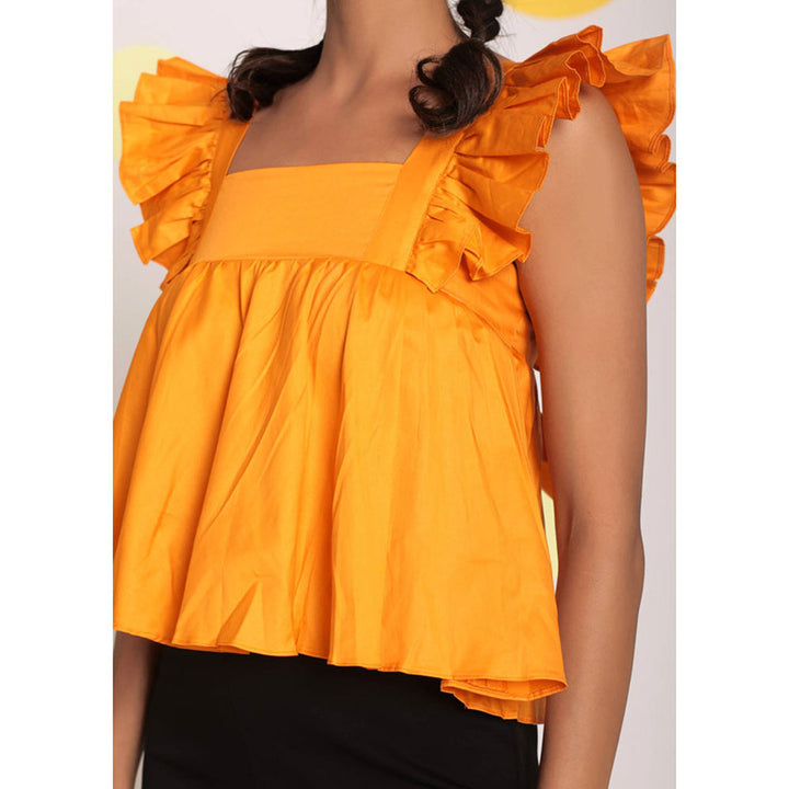 Kaori By Shreya Solid Yellow Bust Fitted Cotton Short Top