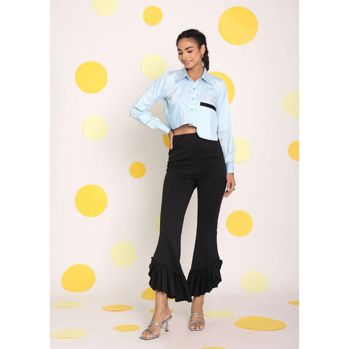 Kaori By Shreya Solid Ice Blue Button Cotton Crop Shirt