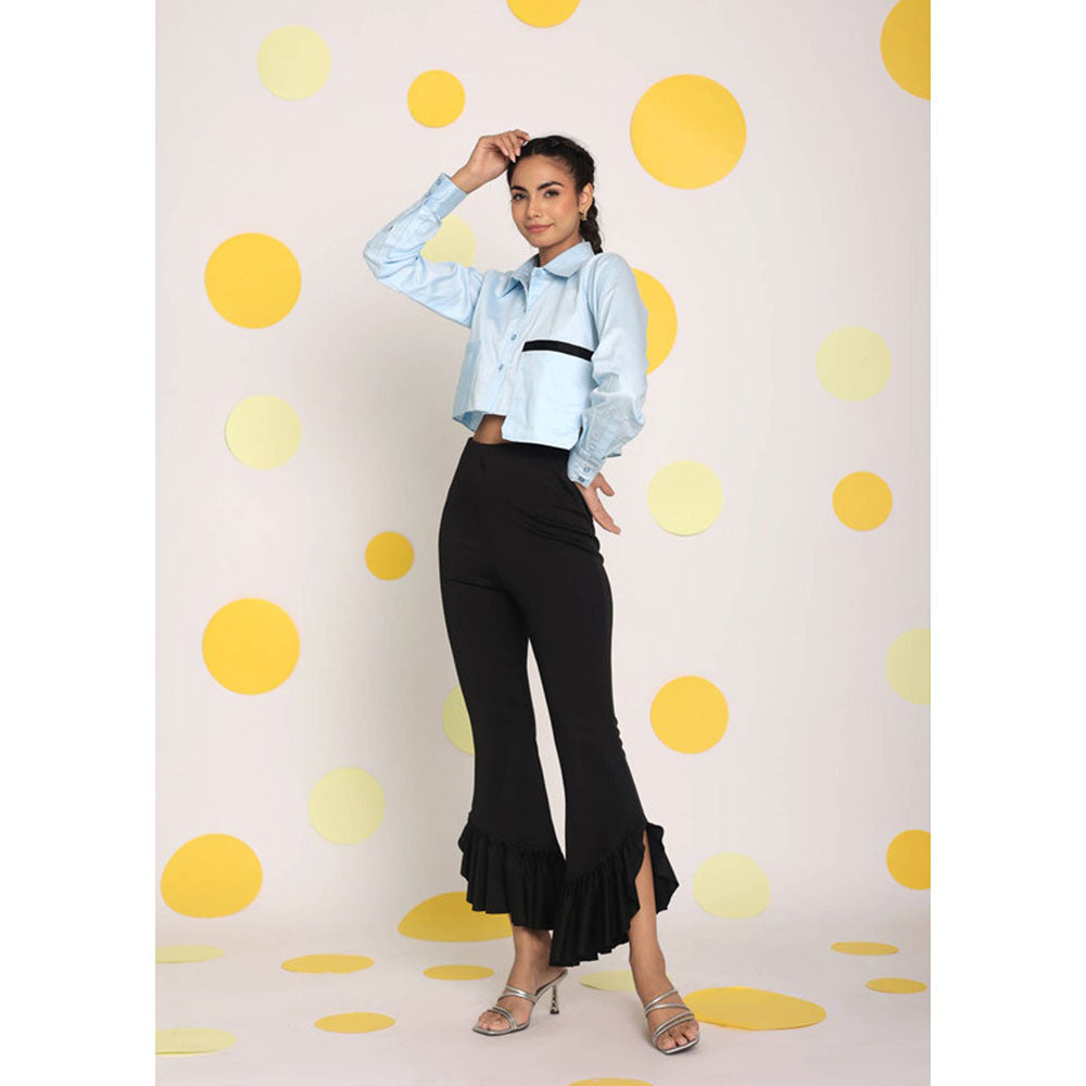 Kaori By Shreya Solid Ice Blue Button Cotton Crop Shirt