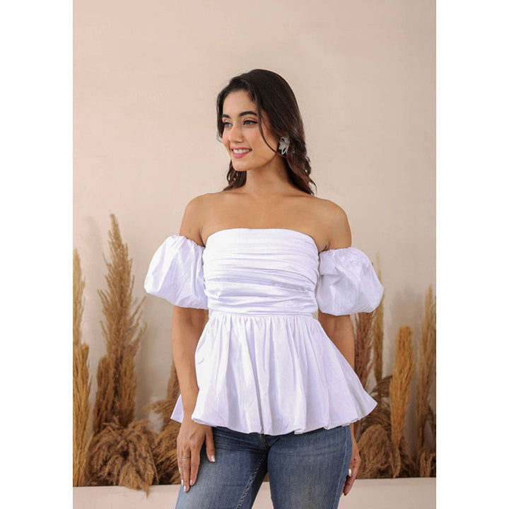 Kaori By Shreya White 3 Way Styling Bust Fitted Top with Detachable Sleeves