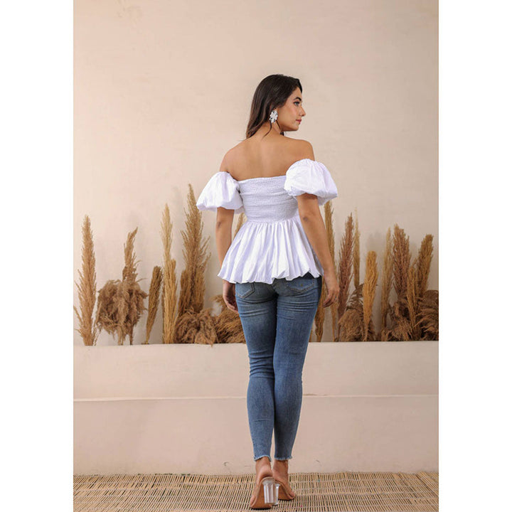 Kaori By Shreya White 3 Way Styling Bust Fitted Top with Detachable Sleeves