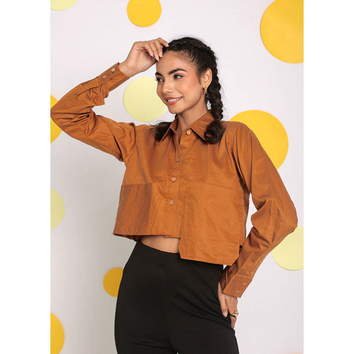 Kaori By Shreya Solid Brown Long Pocket Cotton Shirt