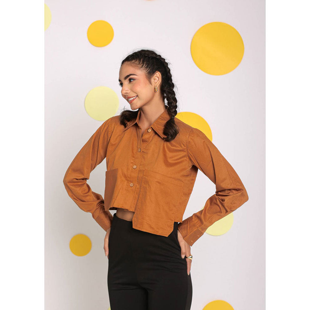 Kaori By Shreya Solid Brown Long Pocket Cotton Shirt