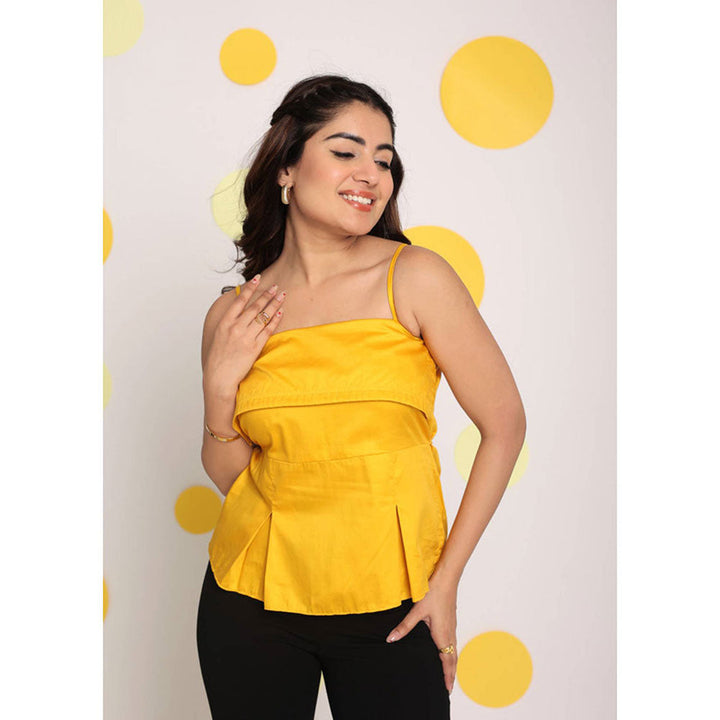 Kaori By Shreya Solid Yellow Bust Fitted Cotton Tunic Top