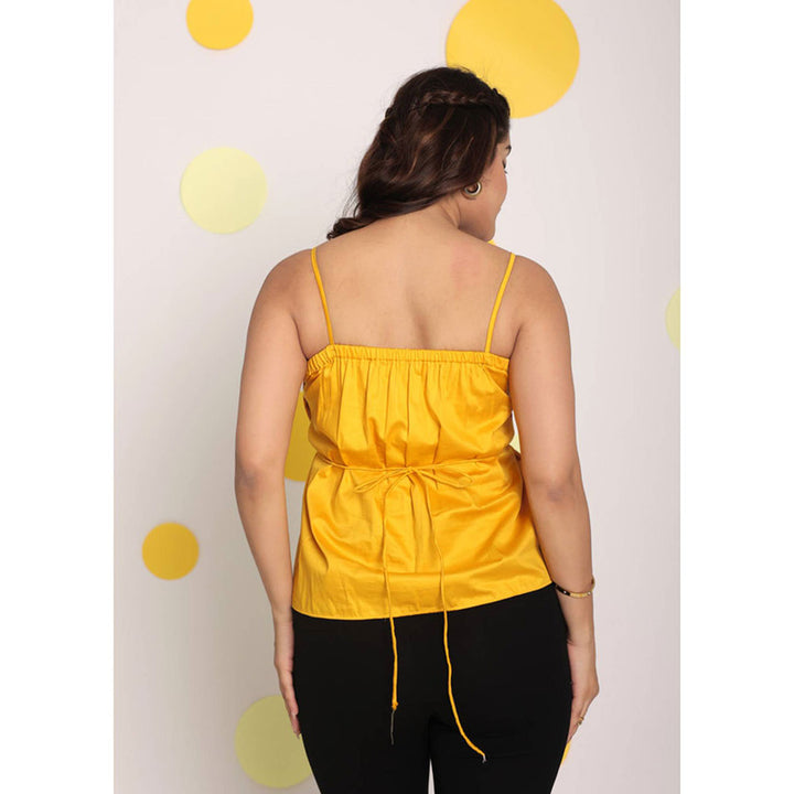 Kaori By Shreya Solid Yellow Bust Fitted Cotton Tunic Top