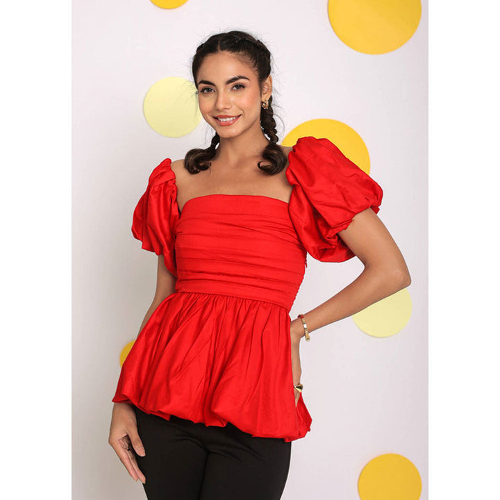 Kaori By Shreya Red 3 Way Styling Bust Fitted Party Top with Detachable Sleeves