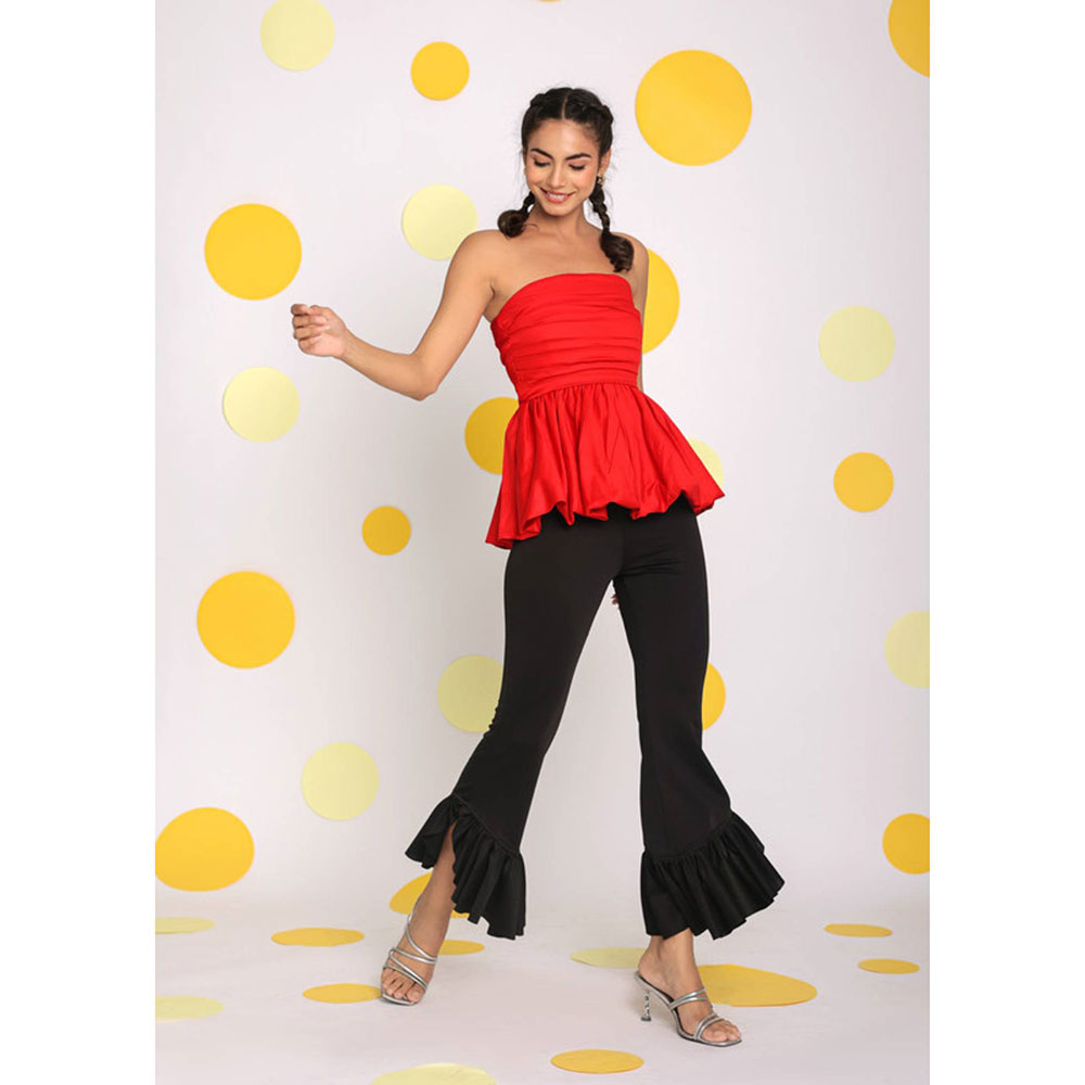 Kaori By Shreya Red 3 Way Styling Bust Fitted Party Top with Detachable Sleeves