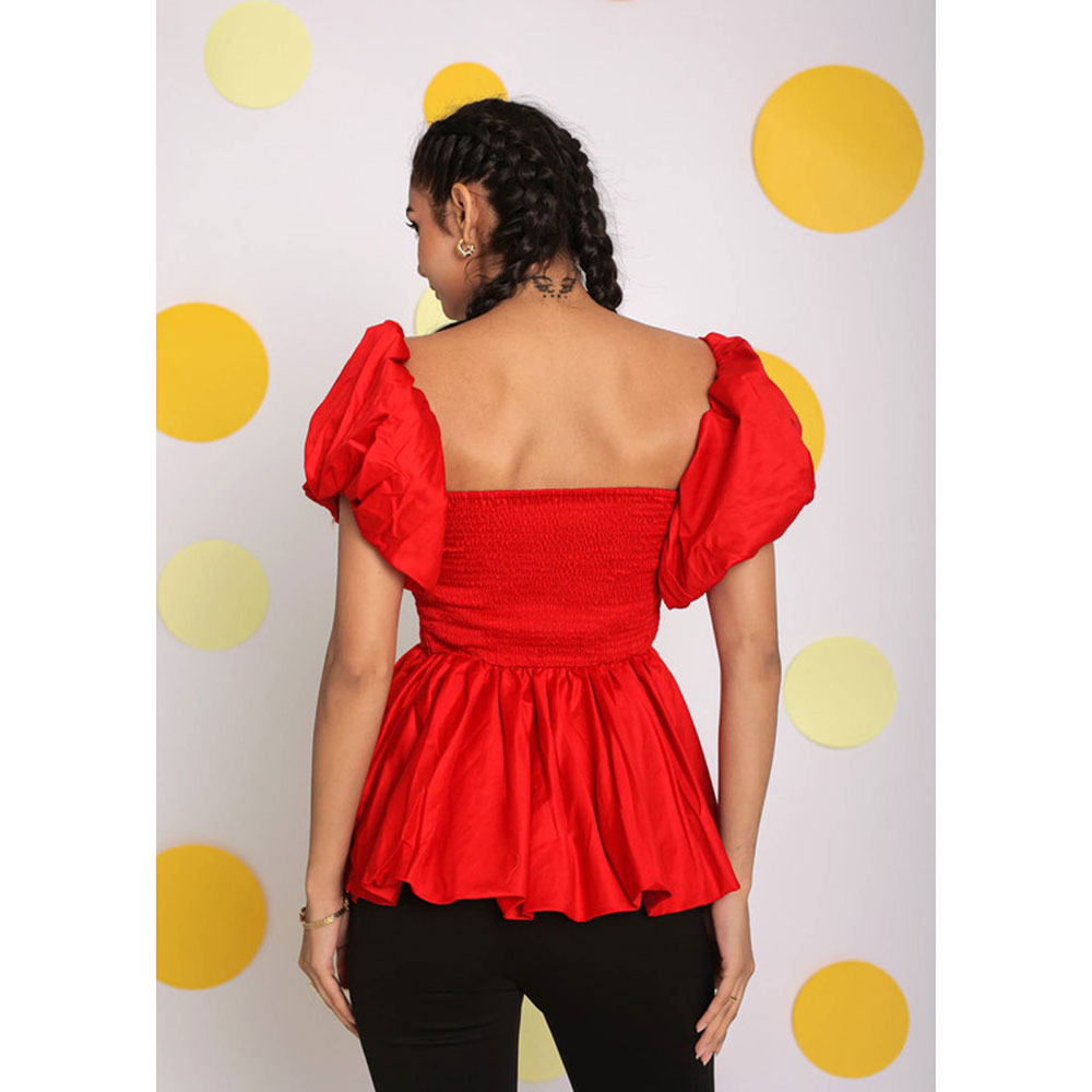 Kaori By Shreya Red 3 Way Styling Bust Fitted Party Top with Detachable Sleeves