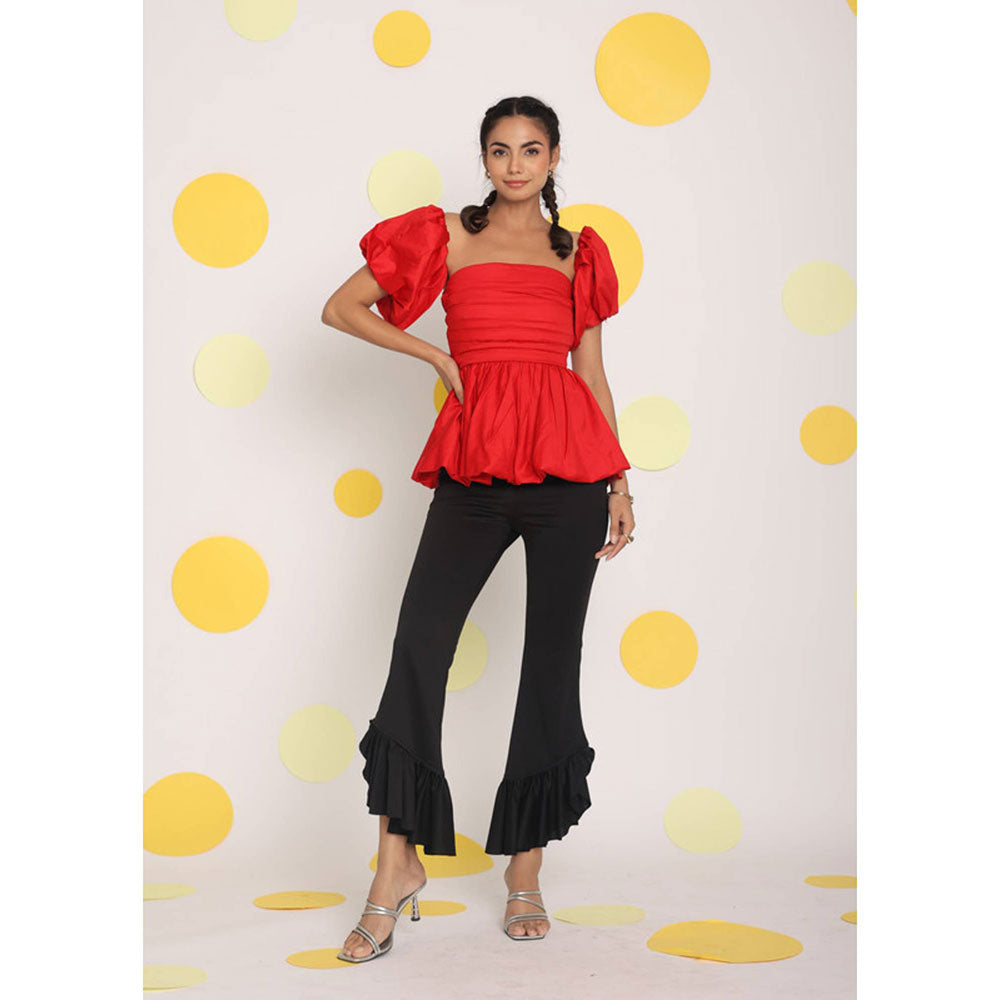 Kaori By Shreya Red 3 Way Styling Bust Fitted Party Top with Detachable Sleeves