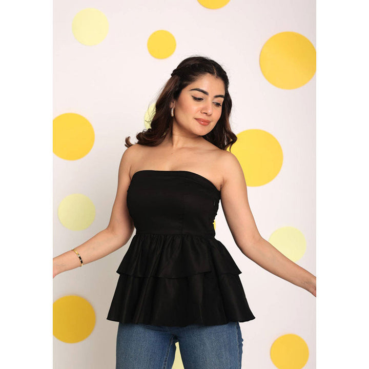 Kaori By Shreya Black Color Tube Peplum Frill Party Top