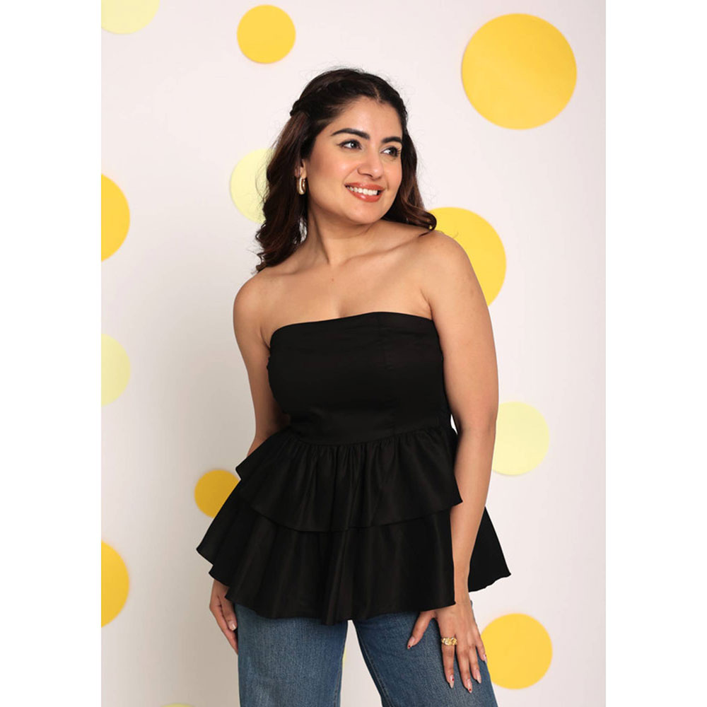 Kaori By Shreya Black Color Tube Peplum Frill Party Top