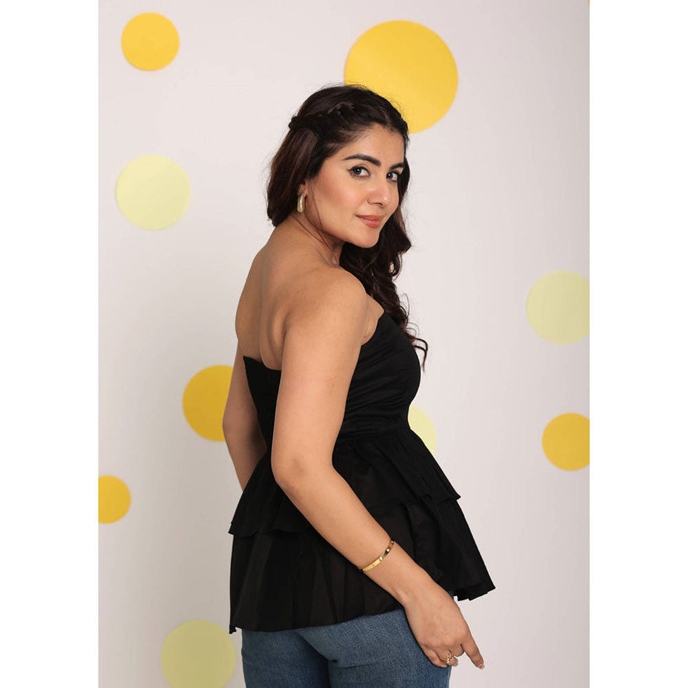 Kaori By Shreya Black Color Tube Peplum Frill Party Top