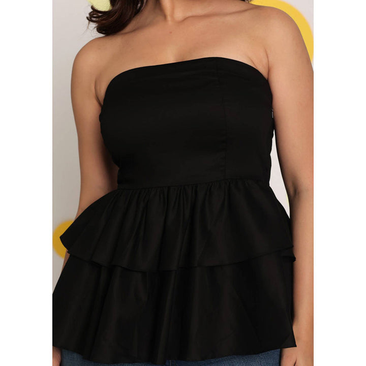 Kaori By Shreya Black Color Tube Peplum Frill Party Top