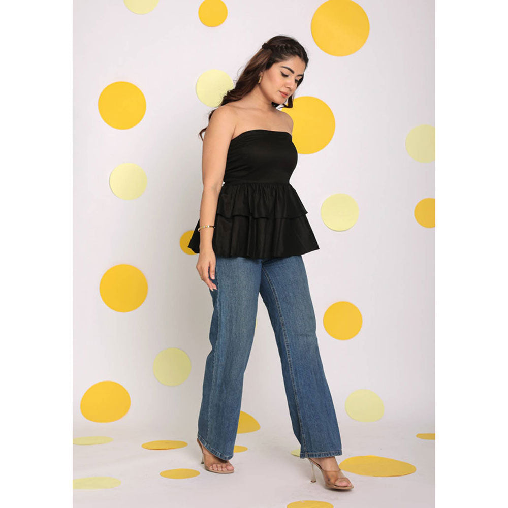 Kaori By Shreya Black Color Tube Peplum Frill Party Top