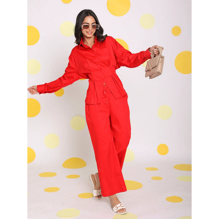 Kaori By Shreya Red Shirt Pants 100% Cotton (Set of 2)