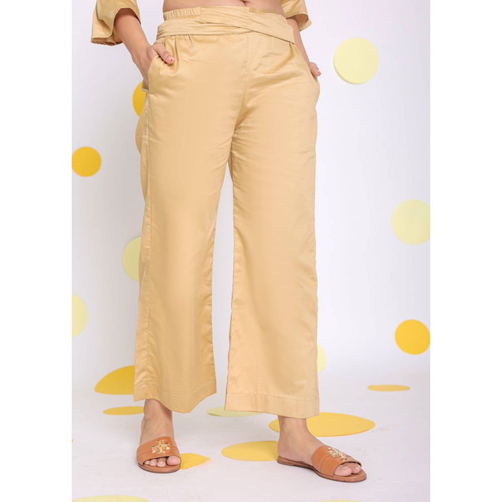 Kaori By Shreya Beige Shirt Pants Cotton (Set of 2)