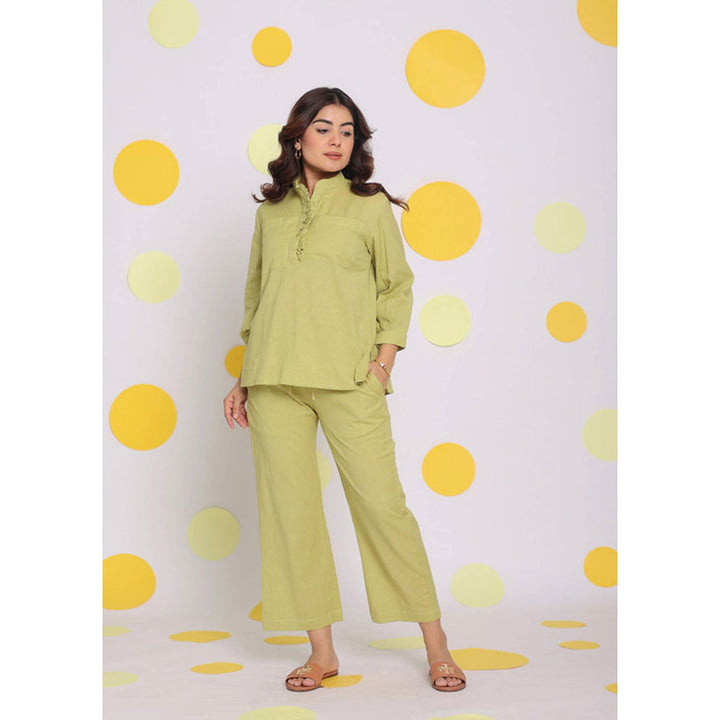 Kaori By Shreya Green Shirt Pants Linen (Set of 2)