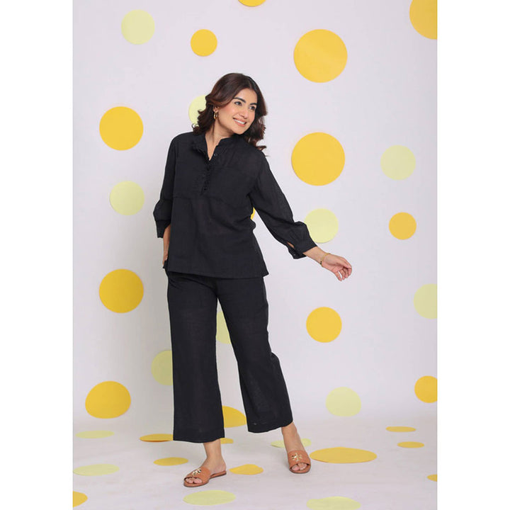 Kaori By Shreya Black Shirt Pants Linen (Set of 2)