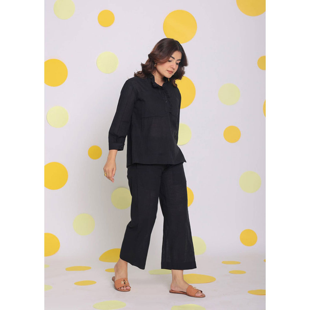 Kaori By Shreya Black Shirt Pants Linen (Set of 2)