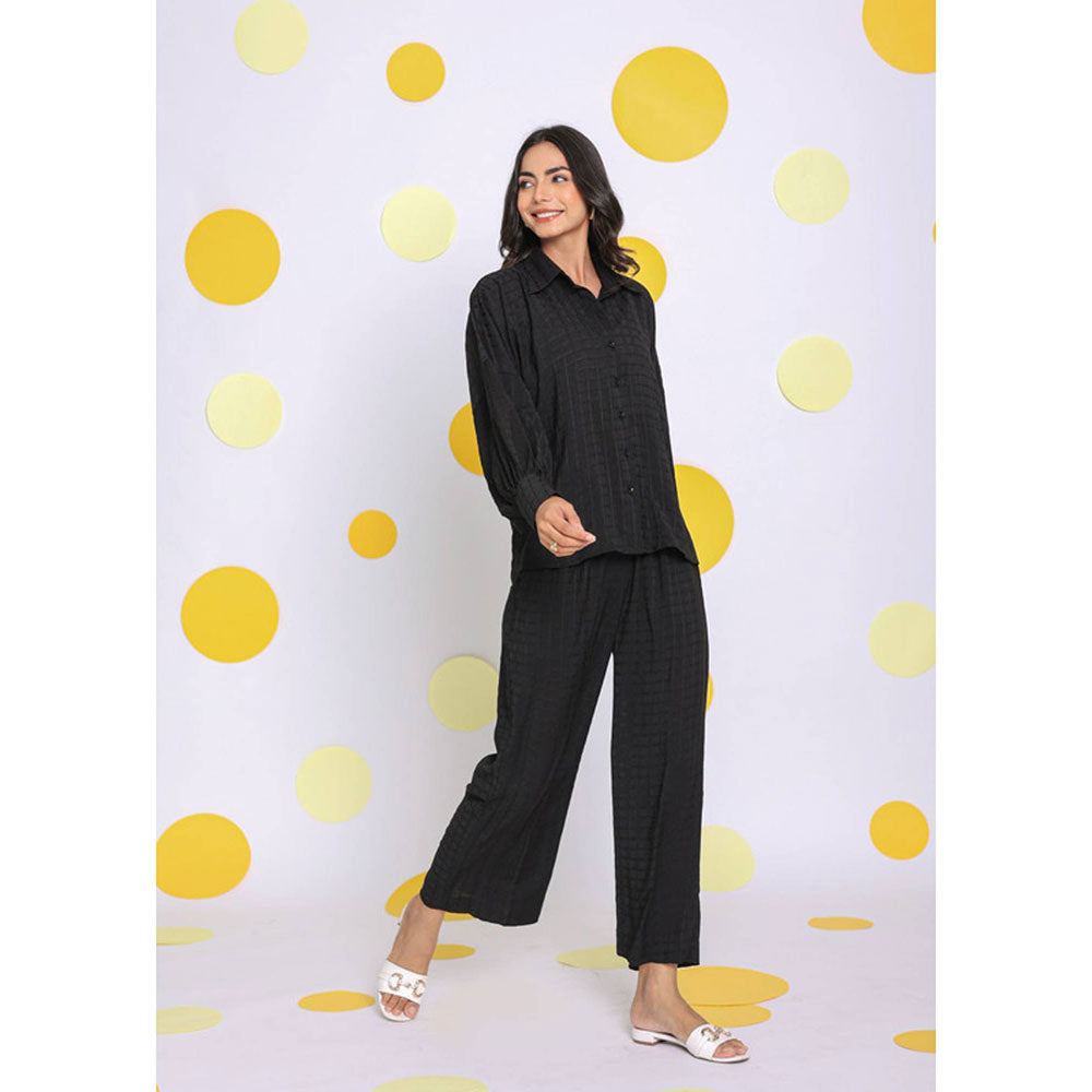 Kaori By Shreya Solid Black Shirt Pants (Set of 2)