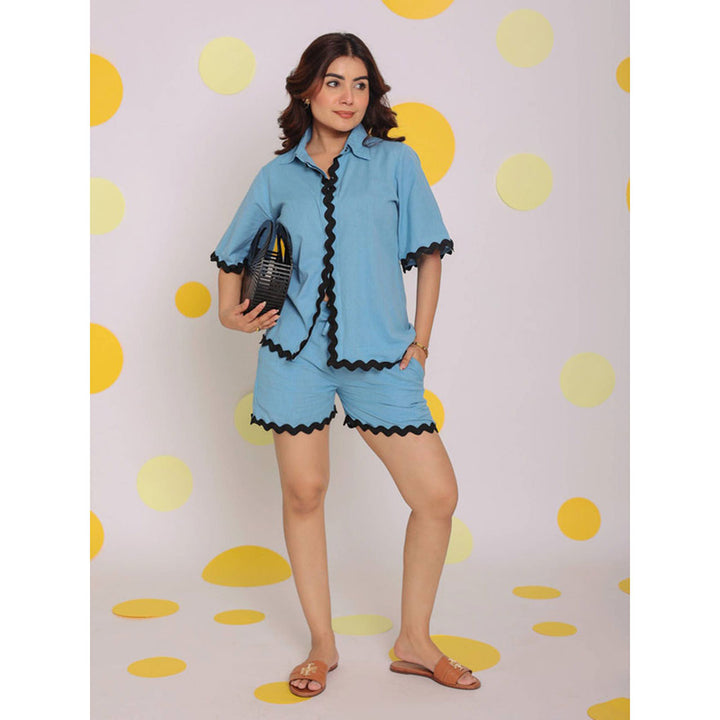 Kaori By Shreya Sky Blue Shirt Shorts Linen (Set of 2)