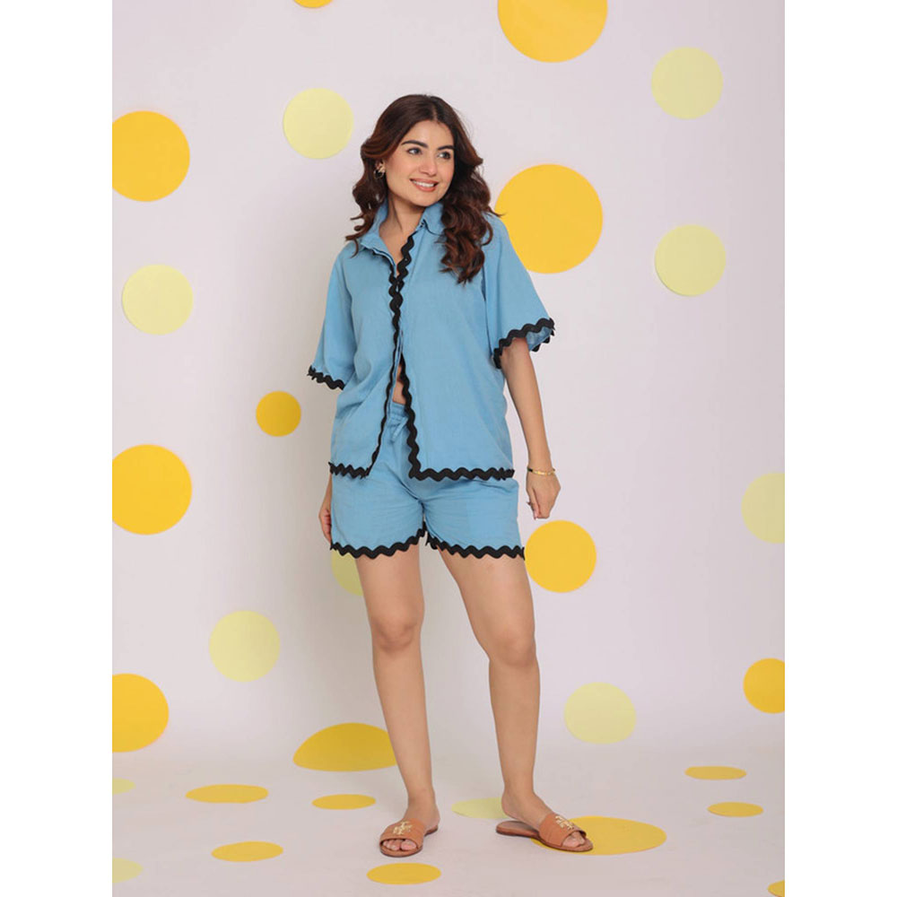 Kaori By Shreya Sky Blue Shirt Shorts Linen (Set of 2)