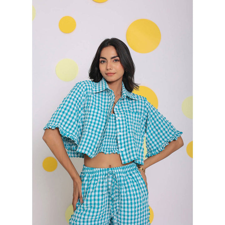 Kaori By Shreya White Aqua Blue Co-Ord (Set of 3)