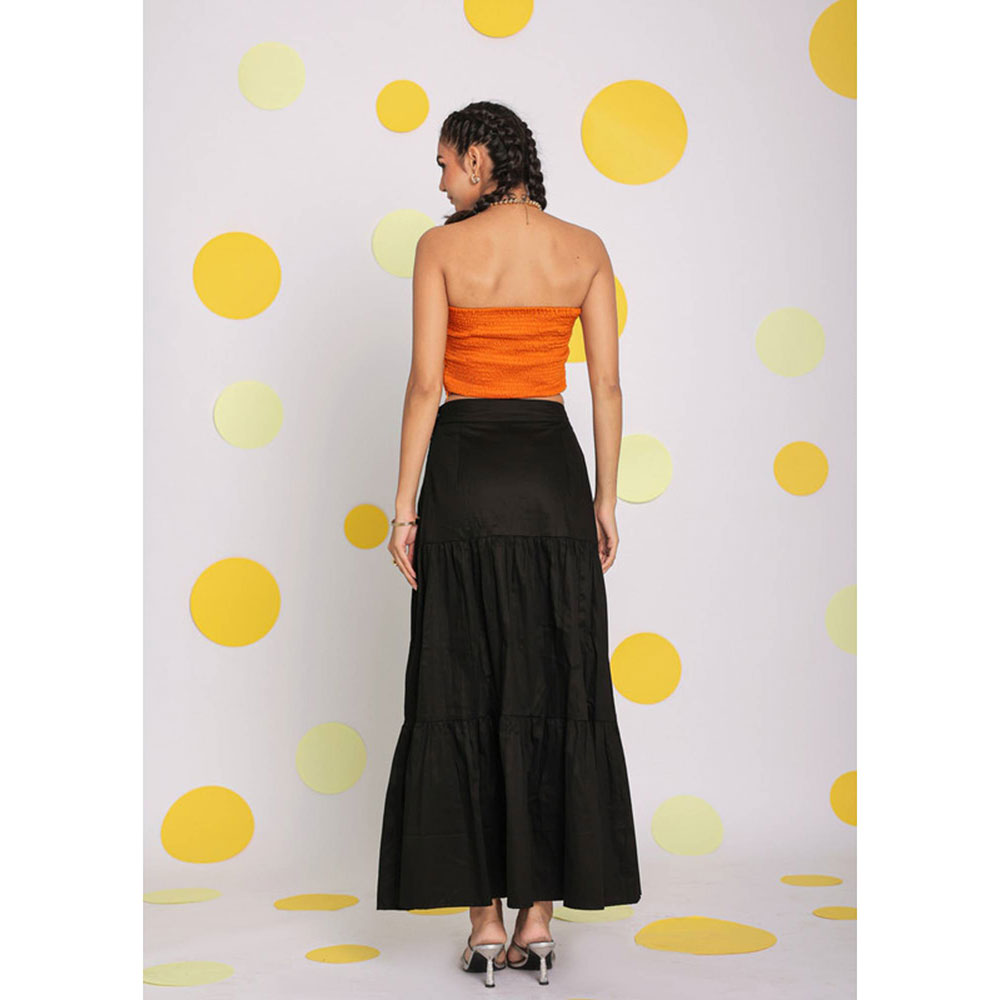 Kaori By Shreya Orange Tube Top Black Skirt (Set of 2)