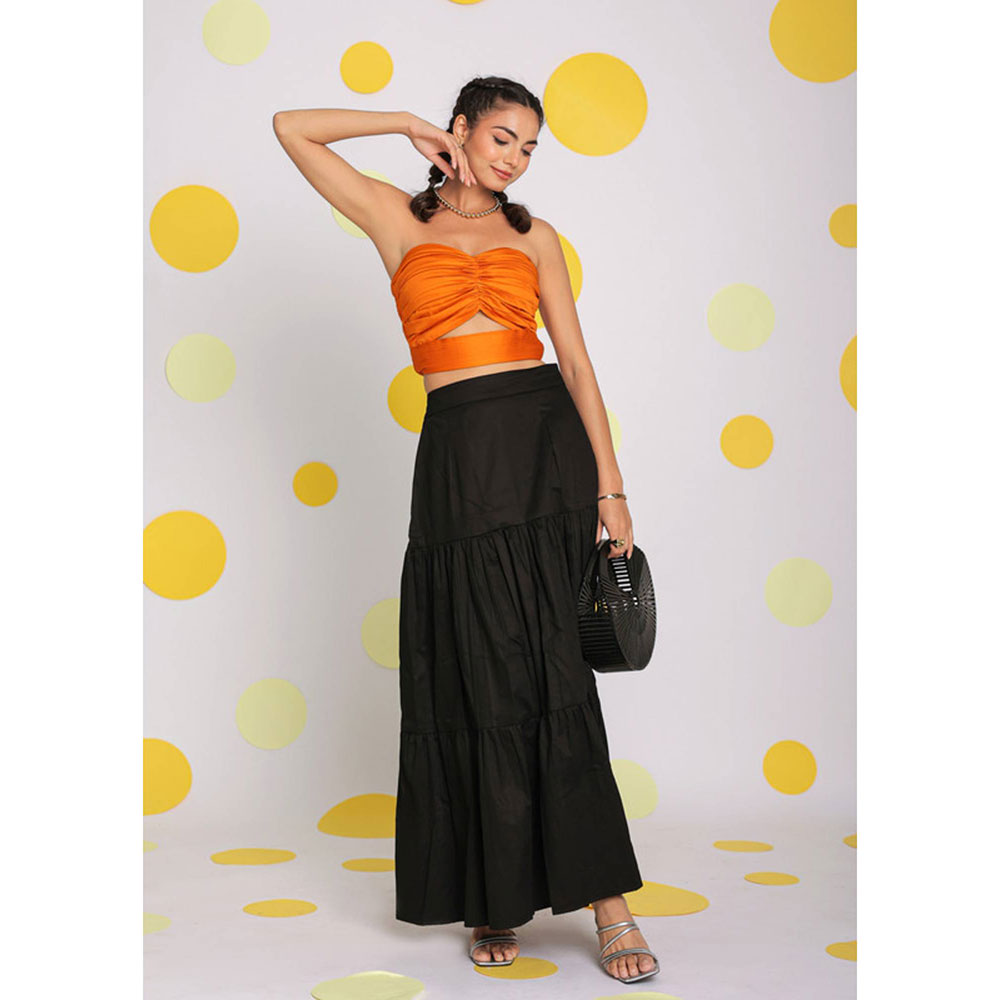 Kaori By Shreya Orange Tube Top Black Skirt (Set of 2)